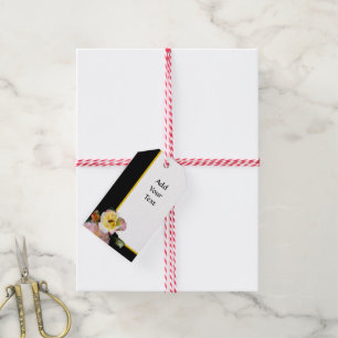 Bee on Pink Yellow Roses Flowers Gift Tags