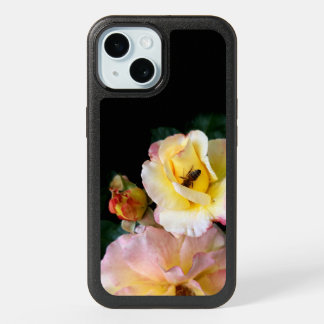 Bee on Pink Yellow Roses Flowers iPhone 15 Case