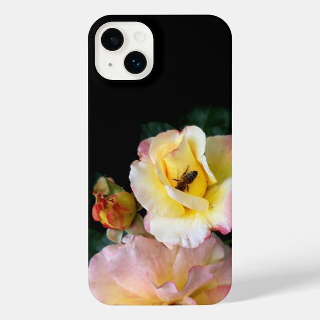  Bee on Pink Yellow Roses Flowers iPhone Case (Back)