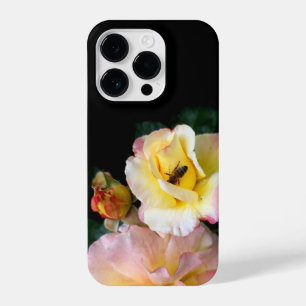  Bee on Pink Yellow Roses Flowers iPhone 14 Pro Case