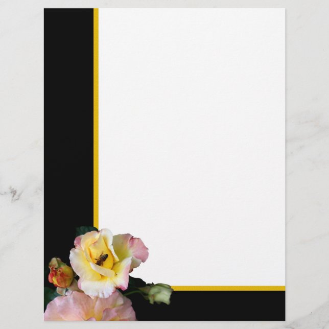Bee on Pink Yellow Roses Flowers Letterhead (Front)