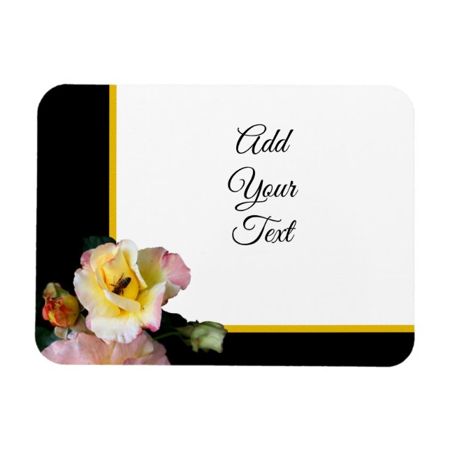 Bee on Pink Yellow Roses Flowers Magnet (Horizontal)