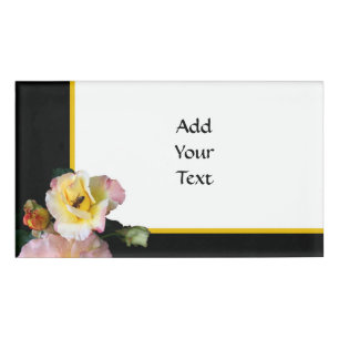 Bee on Pink Yellow Roses Flowers Name Tag