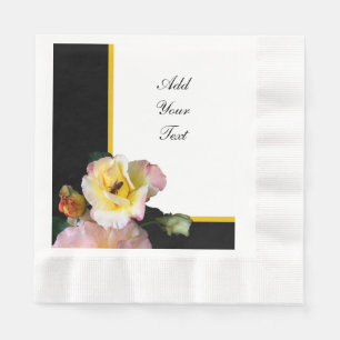 Bee on Pink Yellow Roses Flowers Napkins