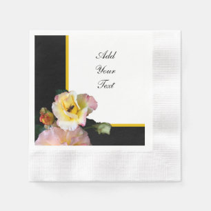 Bee on Pink Yellow Roses Flowers Napkins