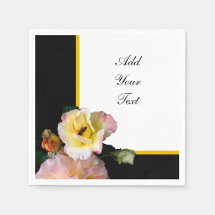 Bee on Pink Yellow Roses Flowers Napkins