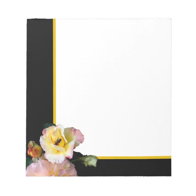 Bee on Pink Yellow Roses Flowers Notepad (Front)