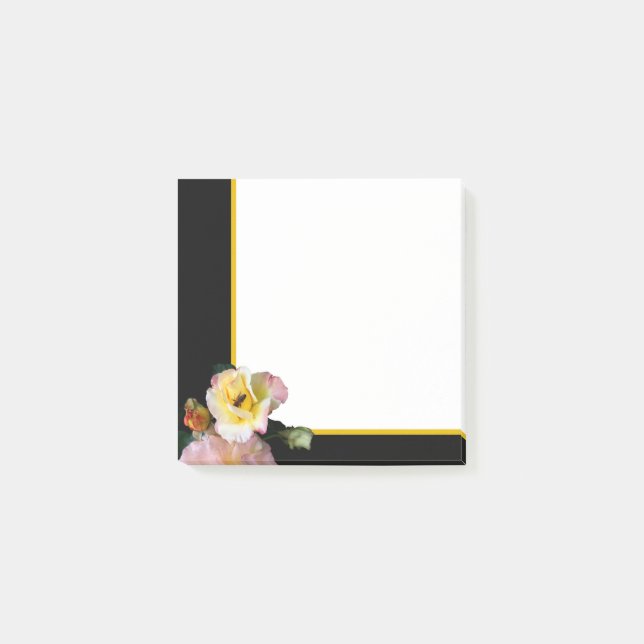 Bee on Pink Yellow Roses Flowers Notes (Front)