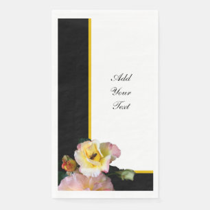 Bee on Pink Yellow Roses Flowers Paper Guest Towels