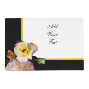 Bee on Pink Yellow Roses Flowers Placemat