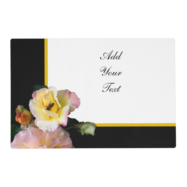 Bee on Pink Yellow Roses Flowers Placemat (Front)