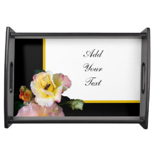 Bee on Pink Yellow Roses Flowers Serving Tray