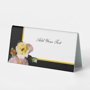 Bee on Pink Yellow Roses Flowers Table Tent