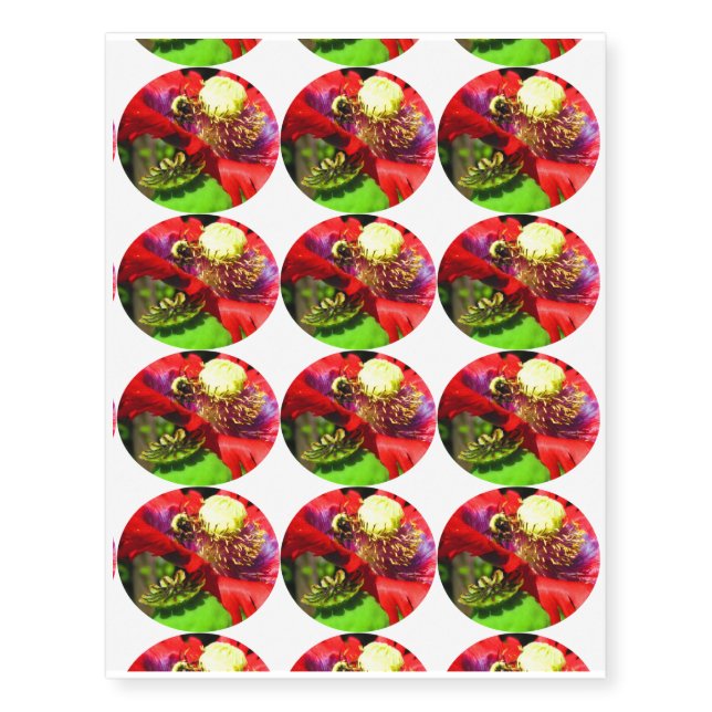 Bee on Poppy 12 per sheet Temporary Tattoos (Front)