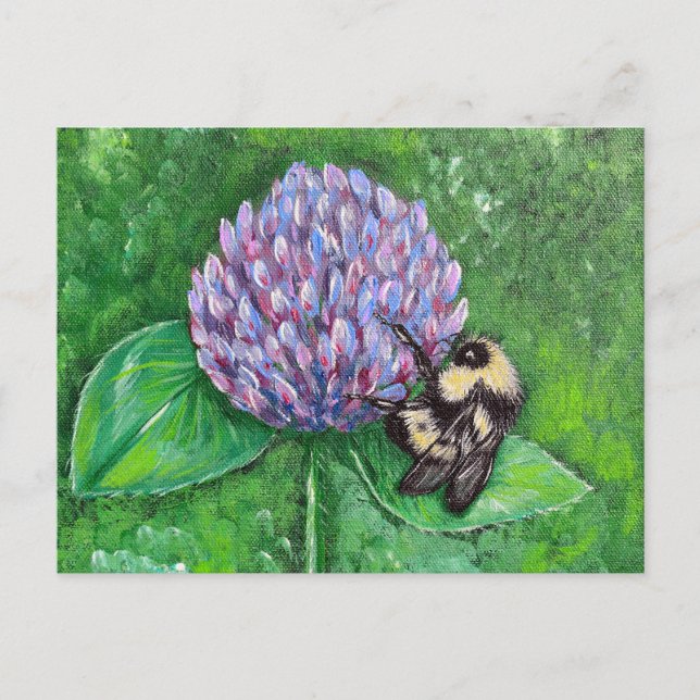 Bee on Purple Clover Painting Postcard (Front)