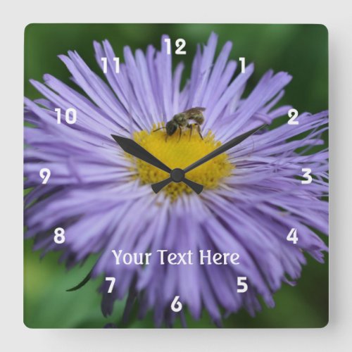 Bee On Purple Daisy Flower 2 Square Wall Clock