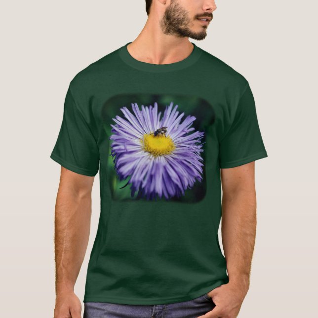 Bee On Purple Daisy Flower Nature  T-Shirt (Front)
