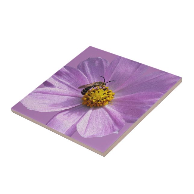 Bee on purple flower ceramic tile (Side)