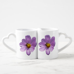 Bee on purple flower coffee mug set
