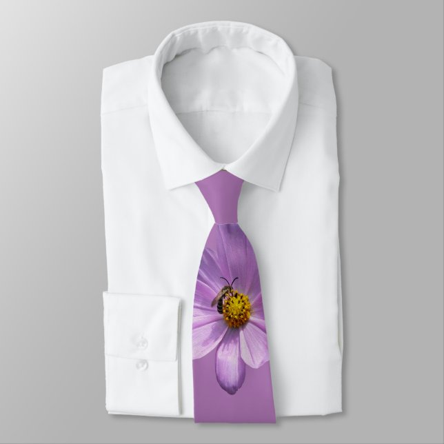 Bee on purple flower neck tie (Tied)
