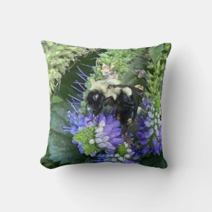 Bee on Purple Flower Throw Pillow