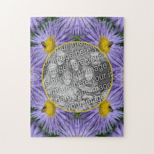 Bee On Purple Flowers Nature Frame Add Your Photo Jigsaw Puzzle