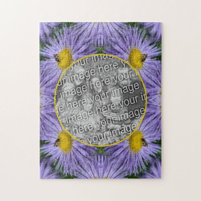 Bee On Purple Flowers Nature Frame Add Your Photo Jigsaw Puzzle (Vertical)
