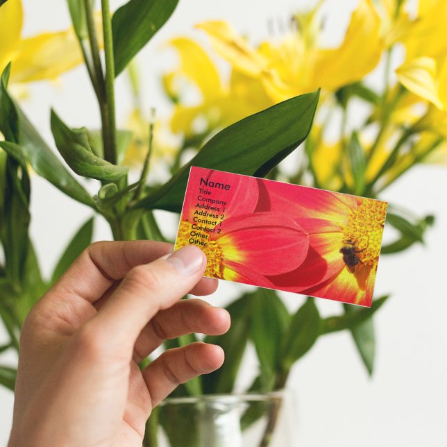 Bee on Red Dahlias Floral Business Card (In Situ)