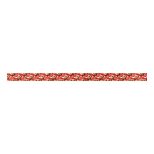 Bee on Red Flower Satin Ribbon (Front)