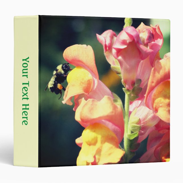 Bee On Snapdragon Flower Nature Personalized 3 Ring Binder (Front/Spine)