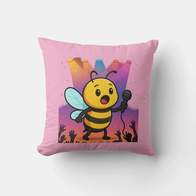 Bee on Stage – Rap Vibes Throw Pillow (Front)