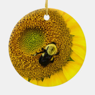 Bee on Sunflower Ceramic Ornament