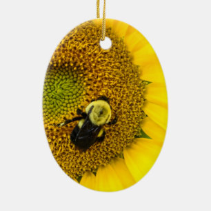 Bee on Sunflower Ceramic Ornament