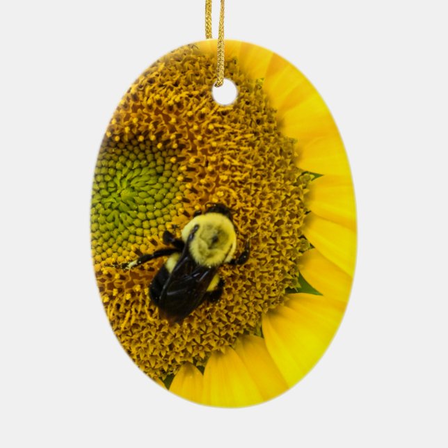 Bee on Sunflower Ceramic Ornament (Back)