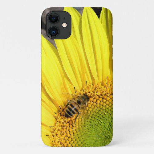 Bee On Sunflower Close_Up Nature Photograph iPhone 11 Case