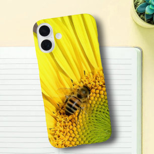 Bee On Sunflower Close-Up Photograph iPhone 16 Plus Case