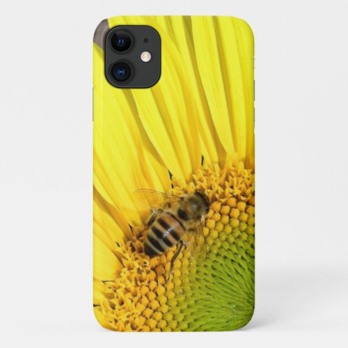 Bee On Sunflower Close_Up Photograph iPhone 11 Case