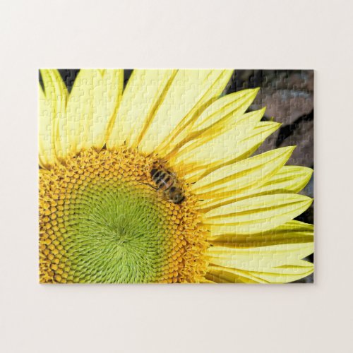 Bee On Sunflower Close Up Photograph Jigsaw Puzzle