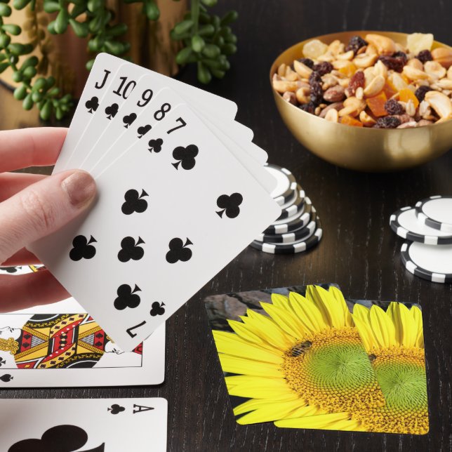 Bee On Sunflower Close Up Photograph Poker Cards (In Situ)