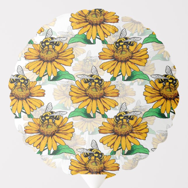 Bee on Sunflower Flower Pattern Design  Balloon (Front)