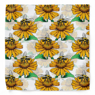 Bee on Sunflower Flower Pattern Design Bandana
