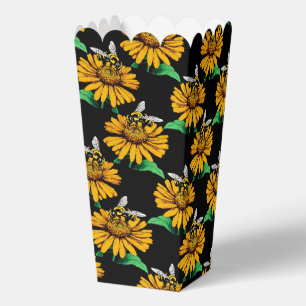 Bee on Sunflower Flower Pattern Design Black Favor Boxes