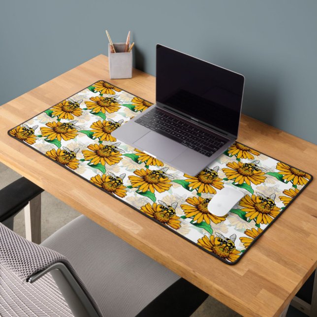 Bee on Sunflower Flower Pattern Design  Desk Mat (Creator Uploaded)