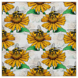Bee on Sunflower Flower Pattern Design  Fabric