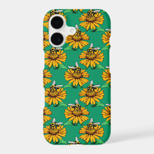 Bee on Sunflower Flower Pattern Design Green iPhone 17 Case