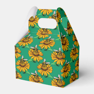 Bee on Sunflower Flower Pattern Design Green Favor Boxes