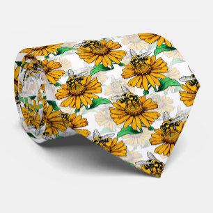 Bee on Sunflower Flower Pattern Design Neck Tie