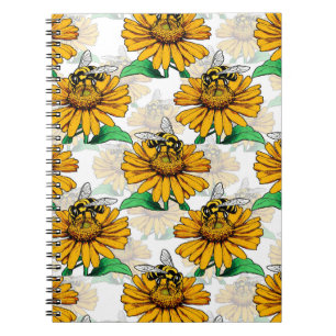 Bee on Sunflower Flower Pattern Design  Notebook