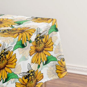 Bee on Sunflower Flower Pattern Design  Tablecloth