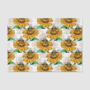 Bee on Sunflower Flower Pattern Design Tissue Paper